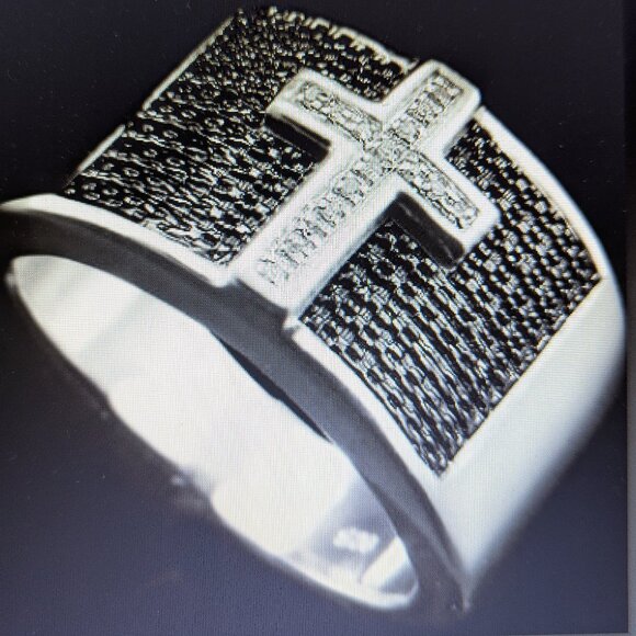 Noble Men's 14K White Gold Over Solid Sterling Silver Diamonds Size 11 Ring